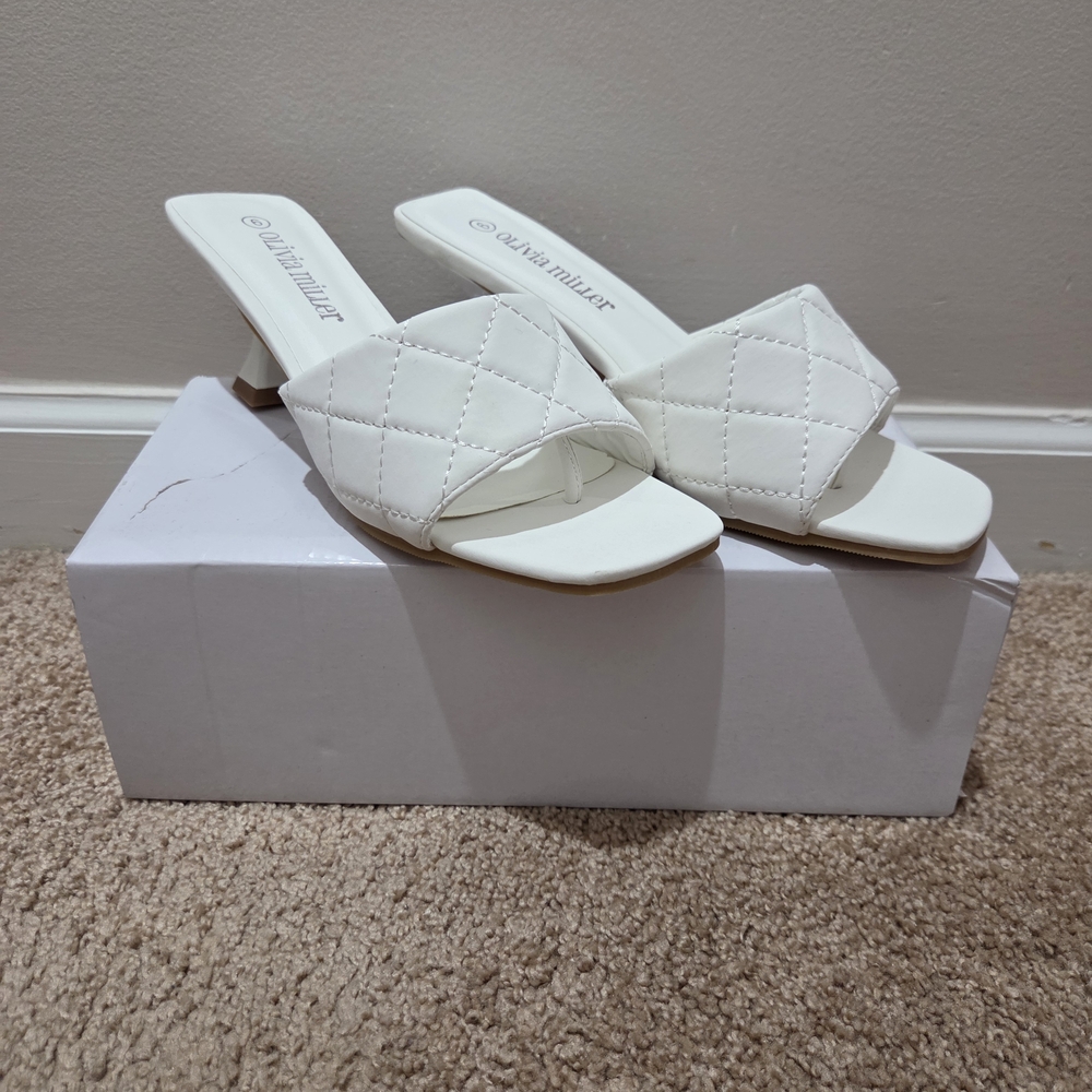 Olivia Miller White Quilted Slide Mules